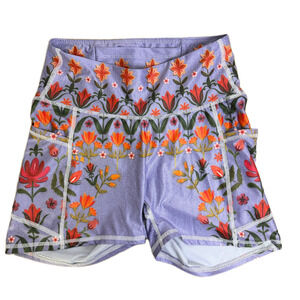 Yoga Democracy Shorts Womens XS Lavender Love Floral Pockets Workout Gym Train